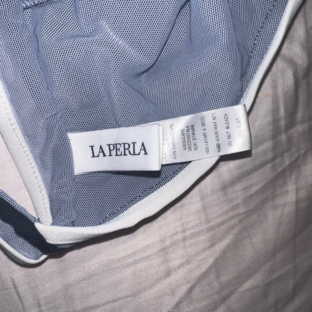 La Perla Kosmos Mesh-Trimmed Triangle Bikini Top Blue Size 38B - Picture 4 of 8